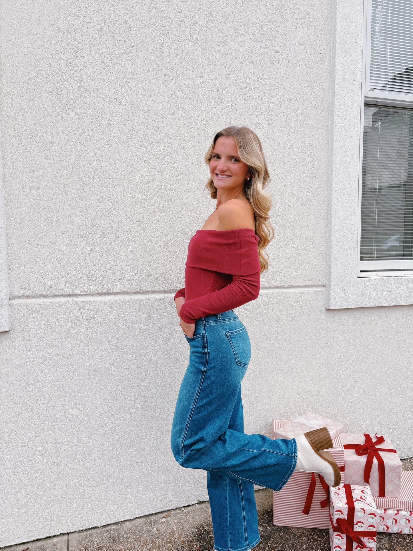 Crimson Off The Shoulder Bodysuit