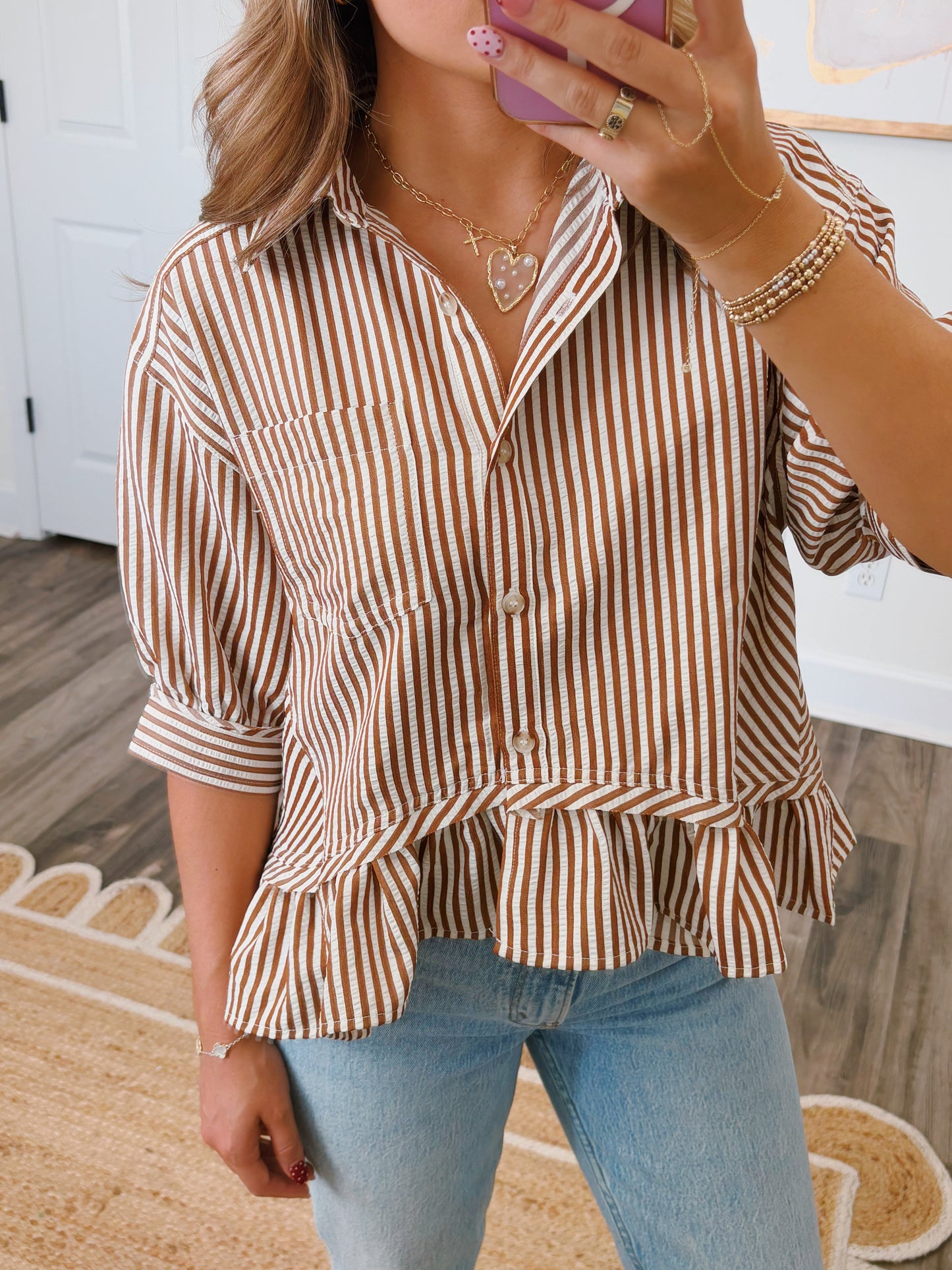 Chestnut Striped Peplum Top