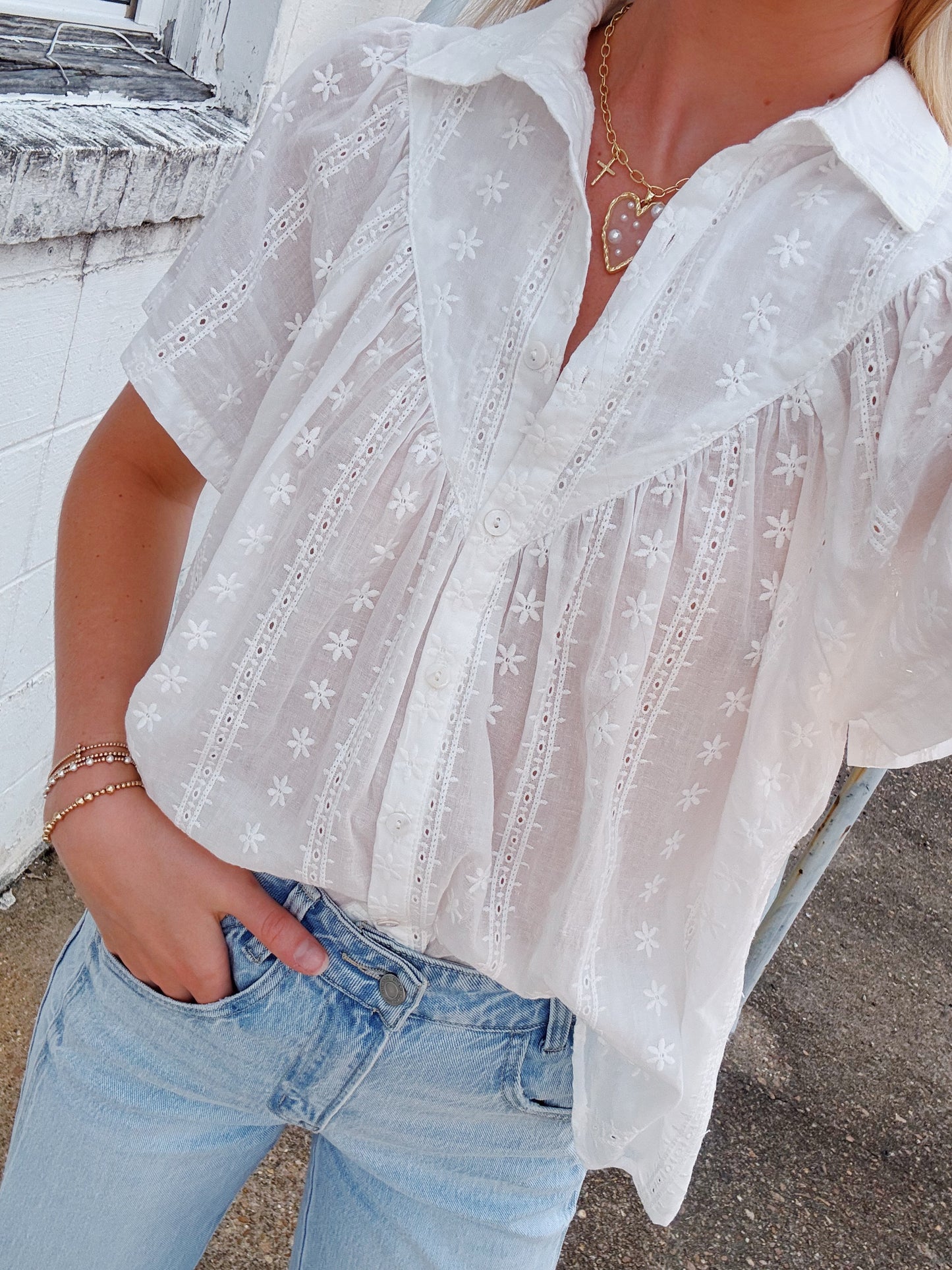White Flutter Sleeve Top