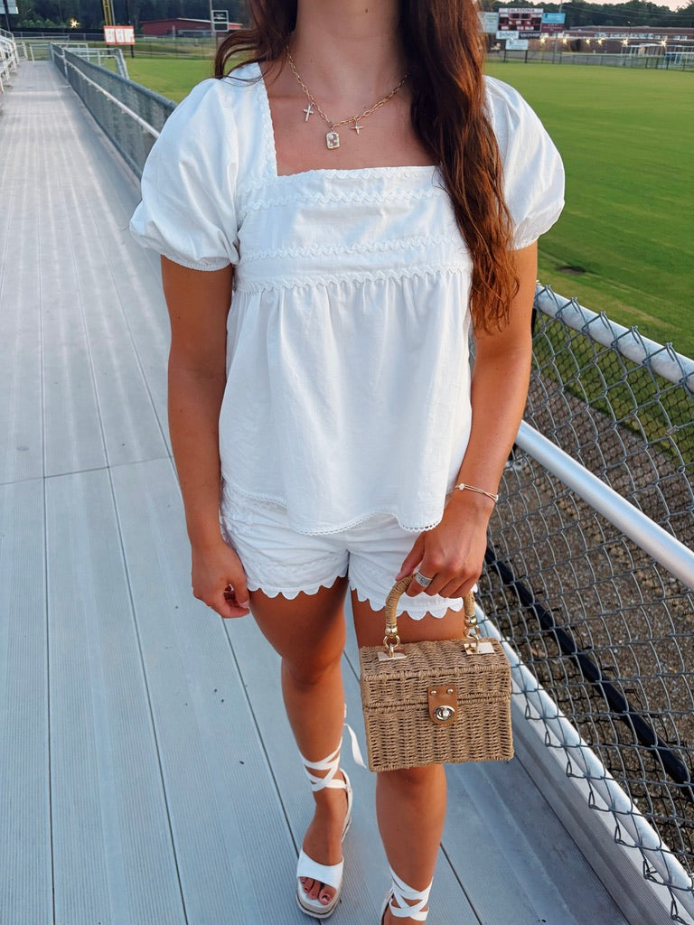 White Scalloped Short Set
