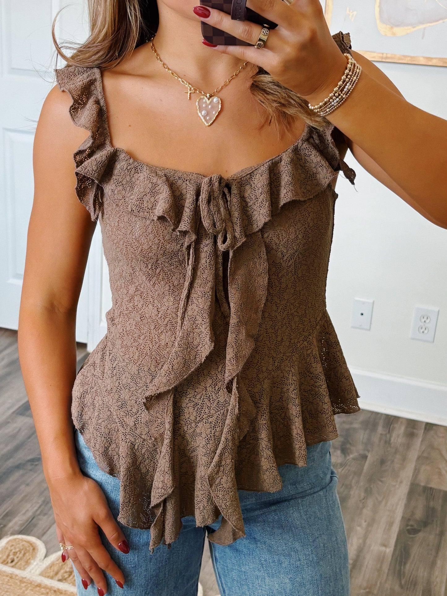 Brown Mesh Date Night Top
