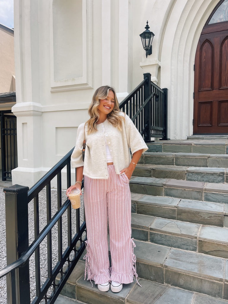 Gingham Ruffle Hem Pants