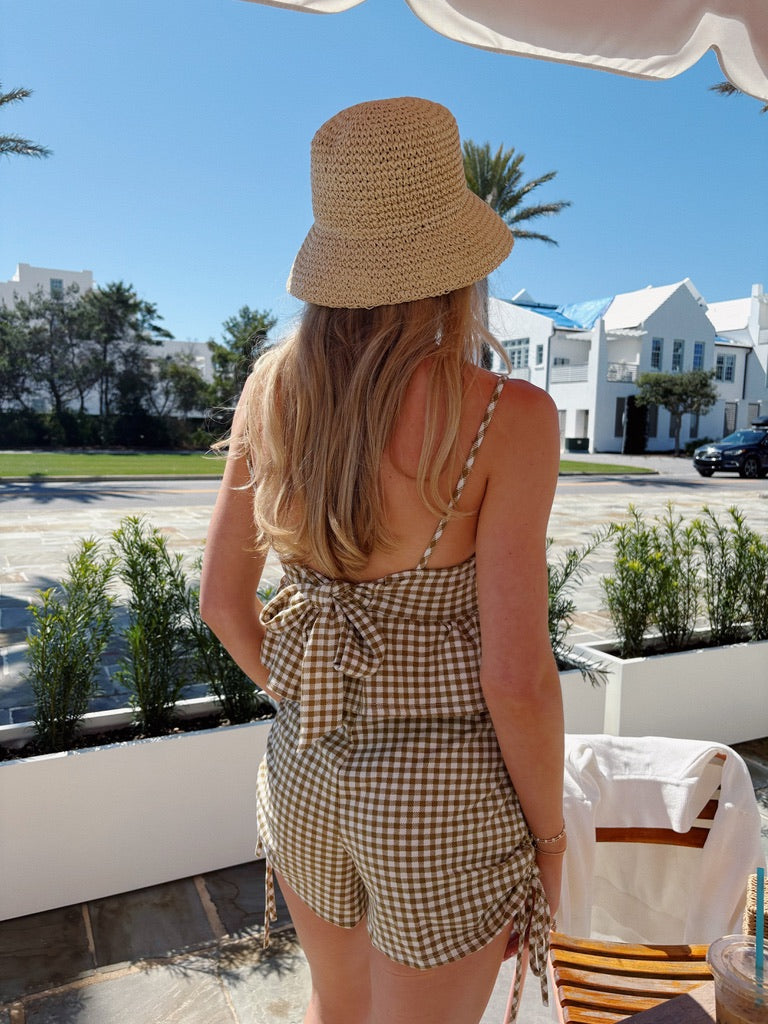 Olive Gingham Short Set