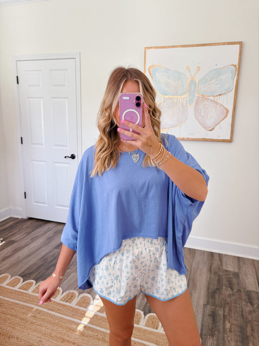 Ditsy Flower Printed Shorts in Blue