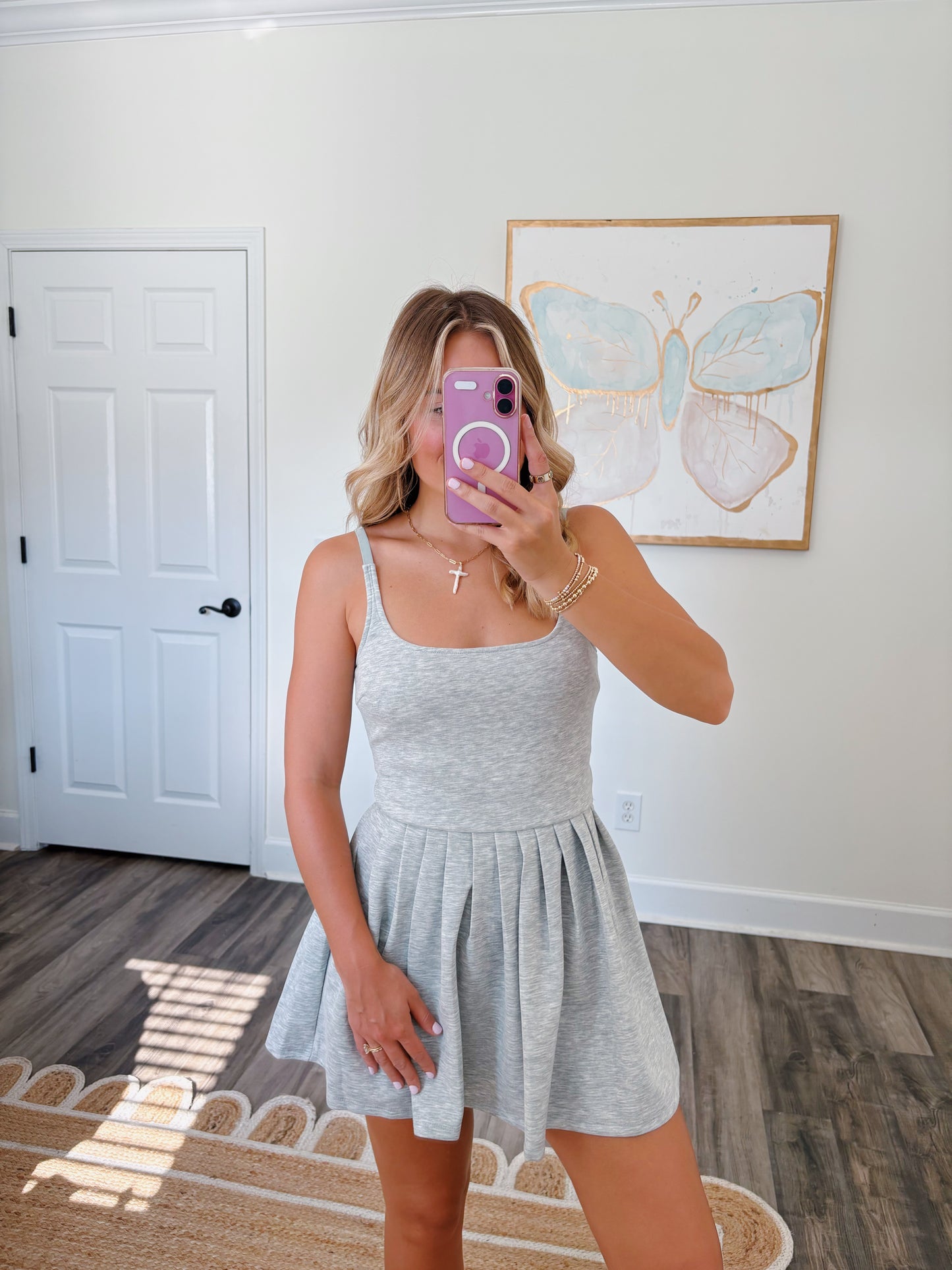 Soft Scuba Pleated Romper Dress