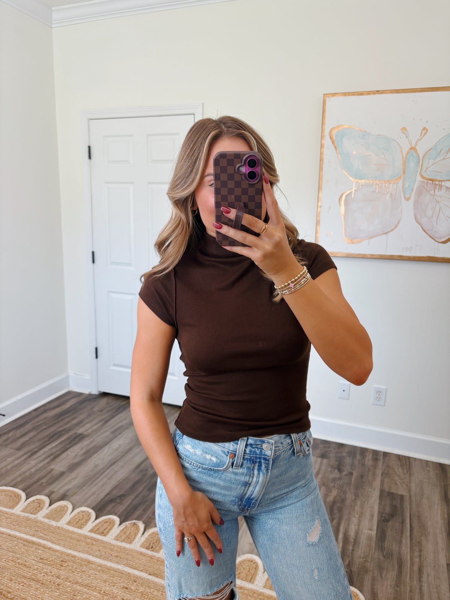 Brown Mock Neck Top