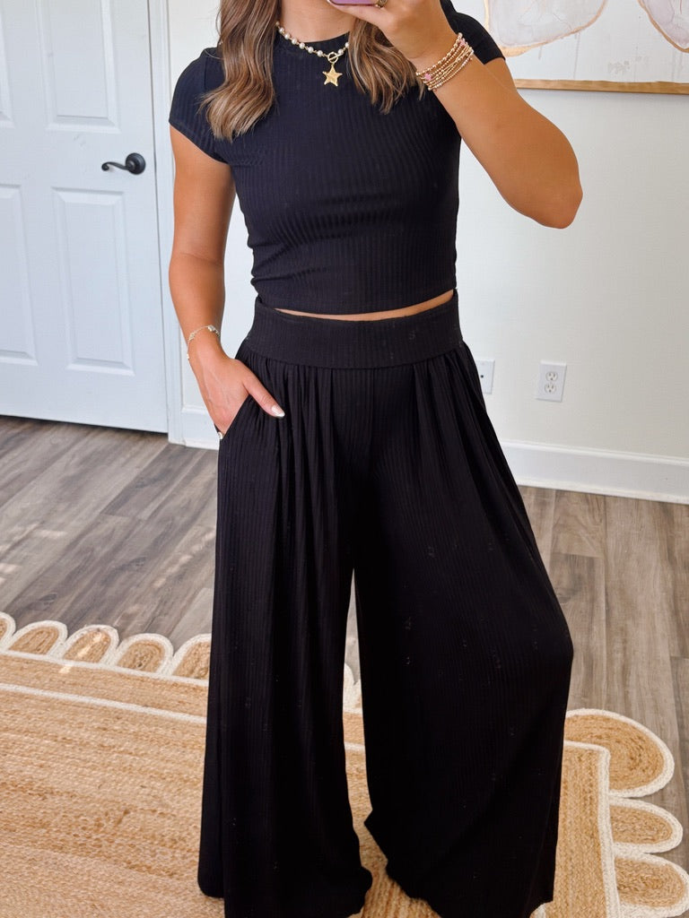 Running Errands Black Ribbed Set