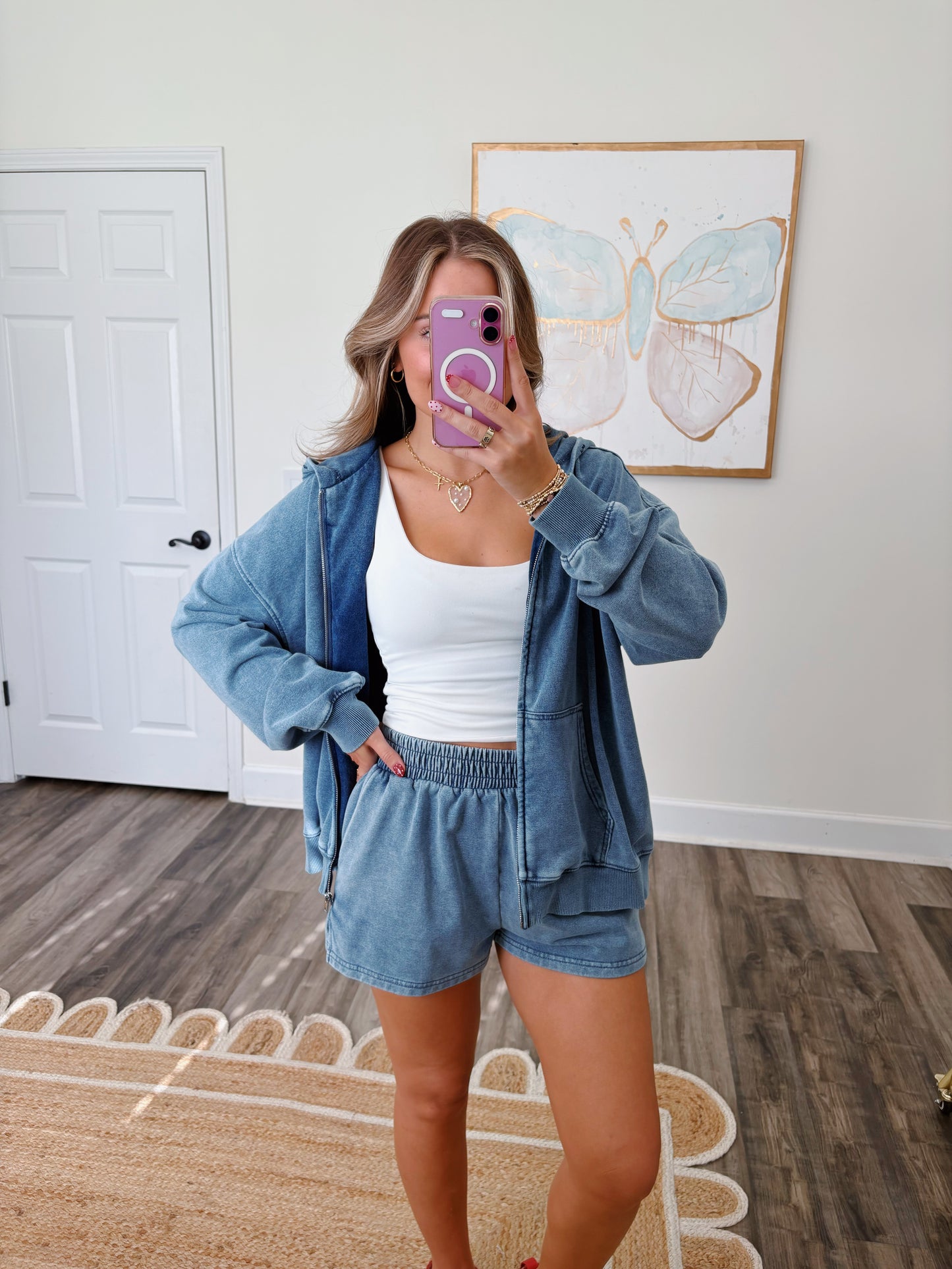 Denim Wash Zip-Up Set