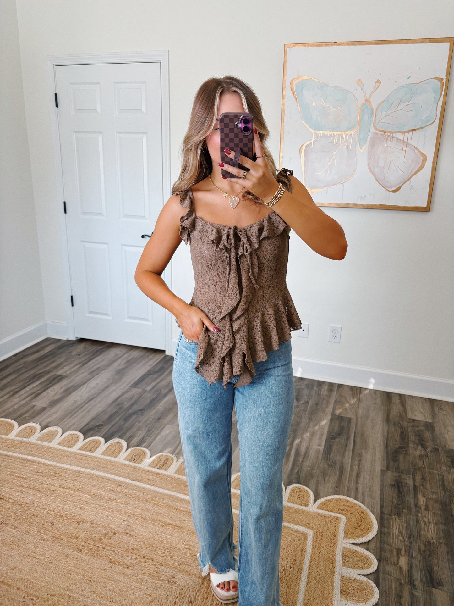 Brown Mesh Date Night Top
