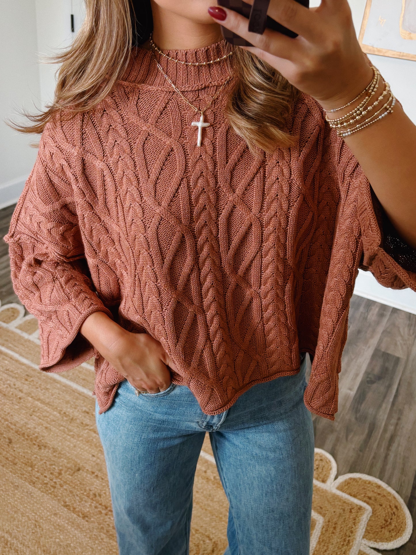 Ava Cable Knit Top in Rust