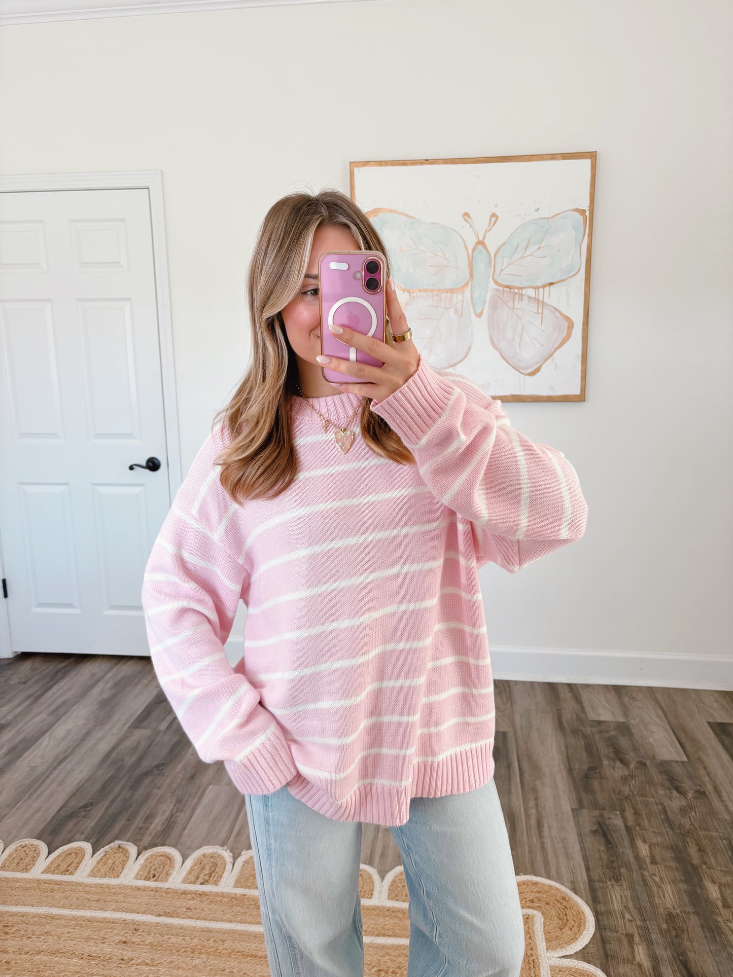 Pink Striped Oversized Sweater