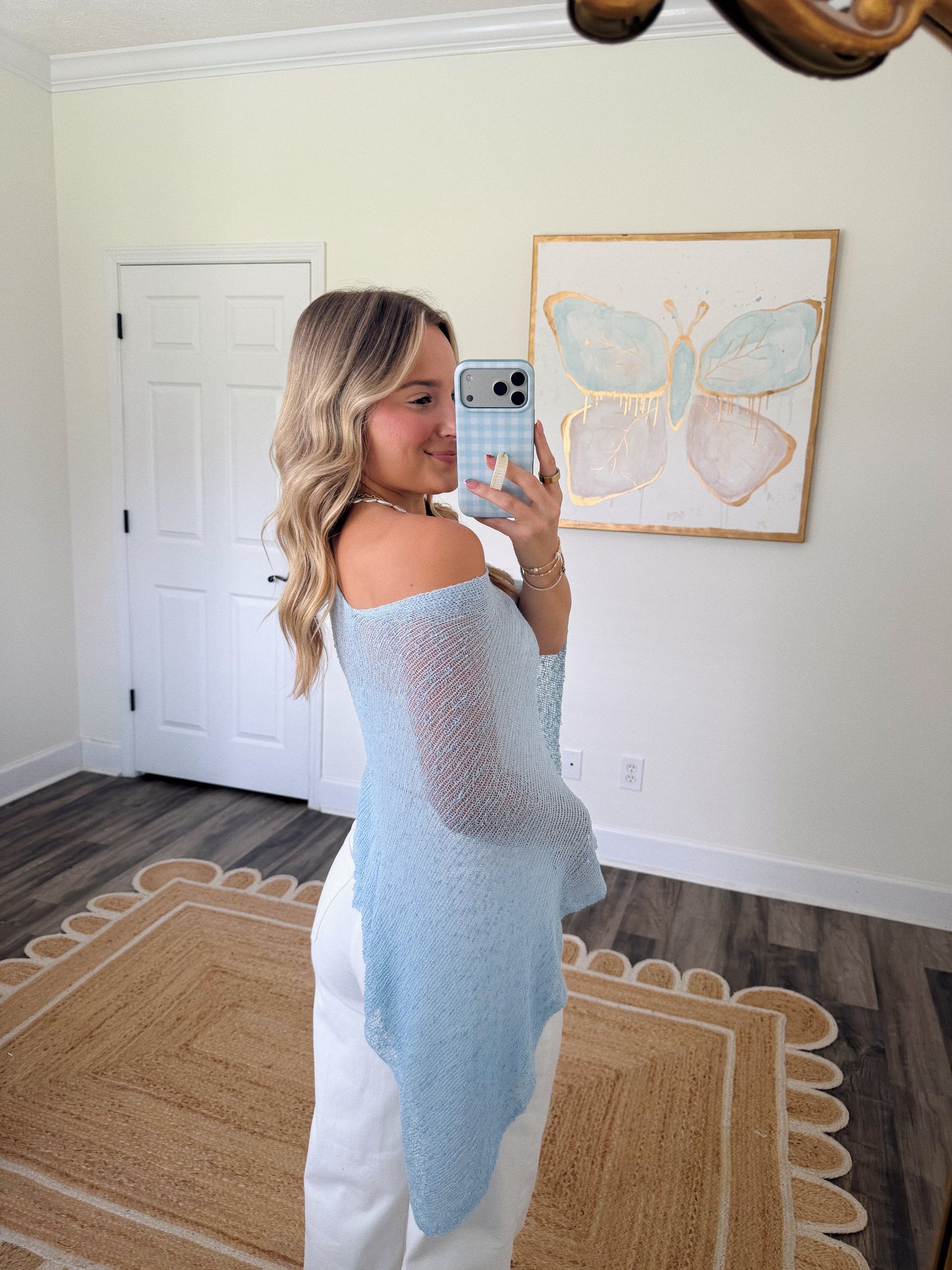 Palm Breeze Poncho Top in Blue