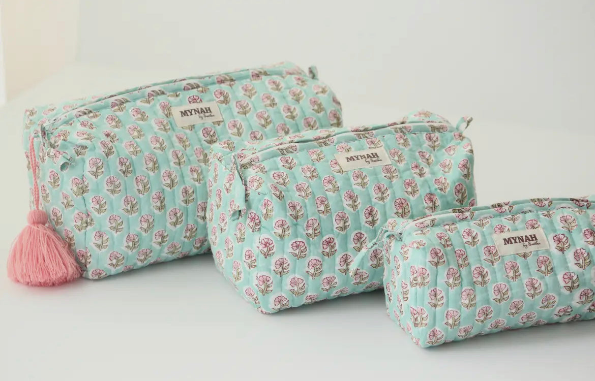Mint Quilted Makeup Bag