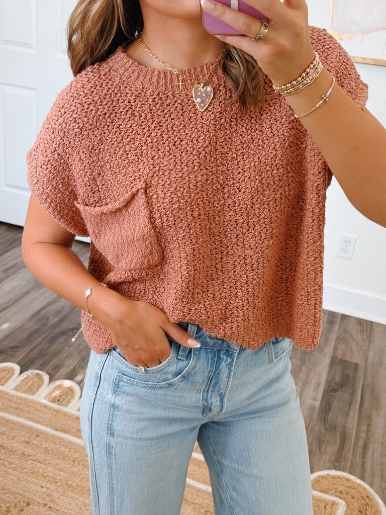 Henley Sweater Vest in Rust