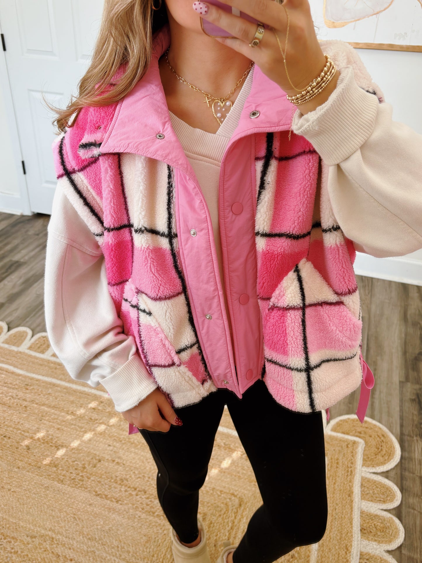 Pink Plaid Sherpa Vest