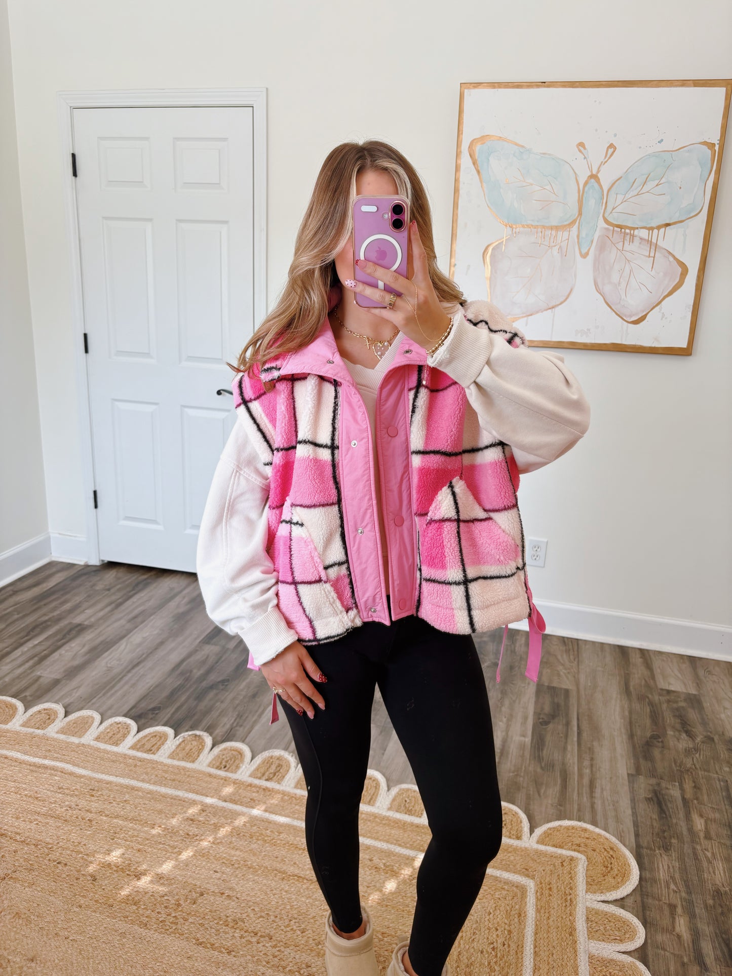 Pink Plaid Sherpa Vest