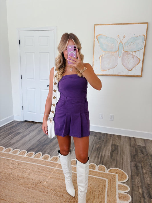 Purple Pleated Romper