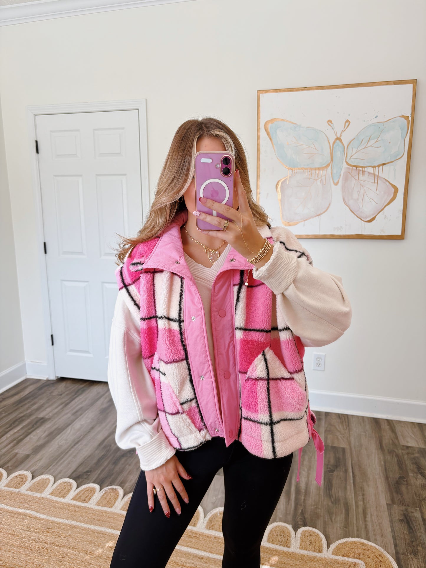 Pink Plaid Sherpa Vest