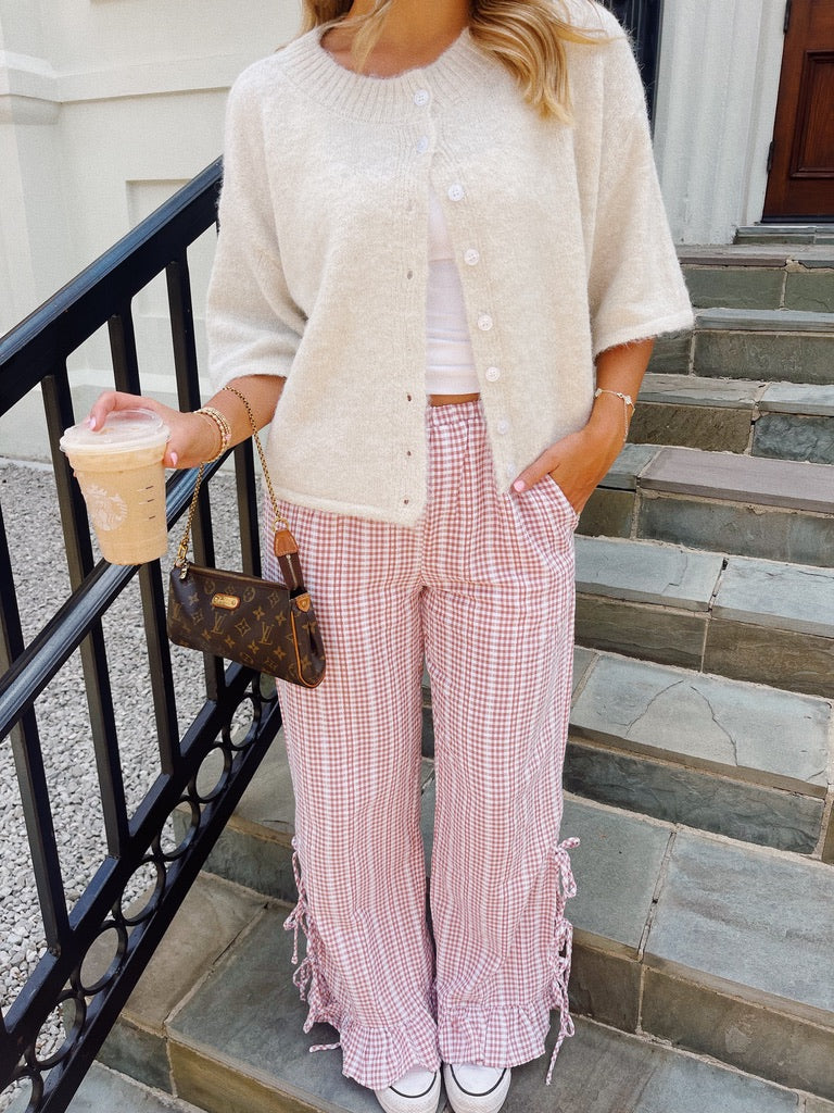 Gingham Ruffle Hem Pants