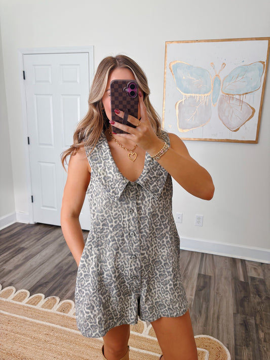 Leopard Button Up Romper