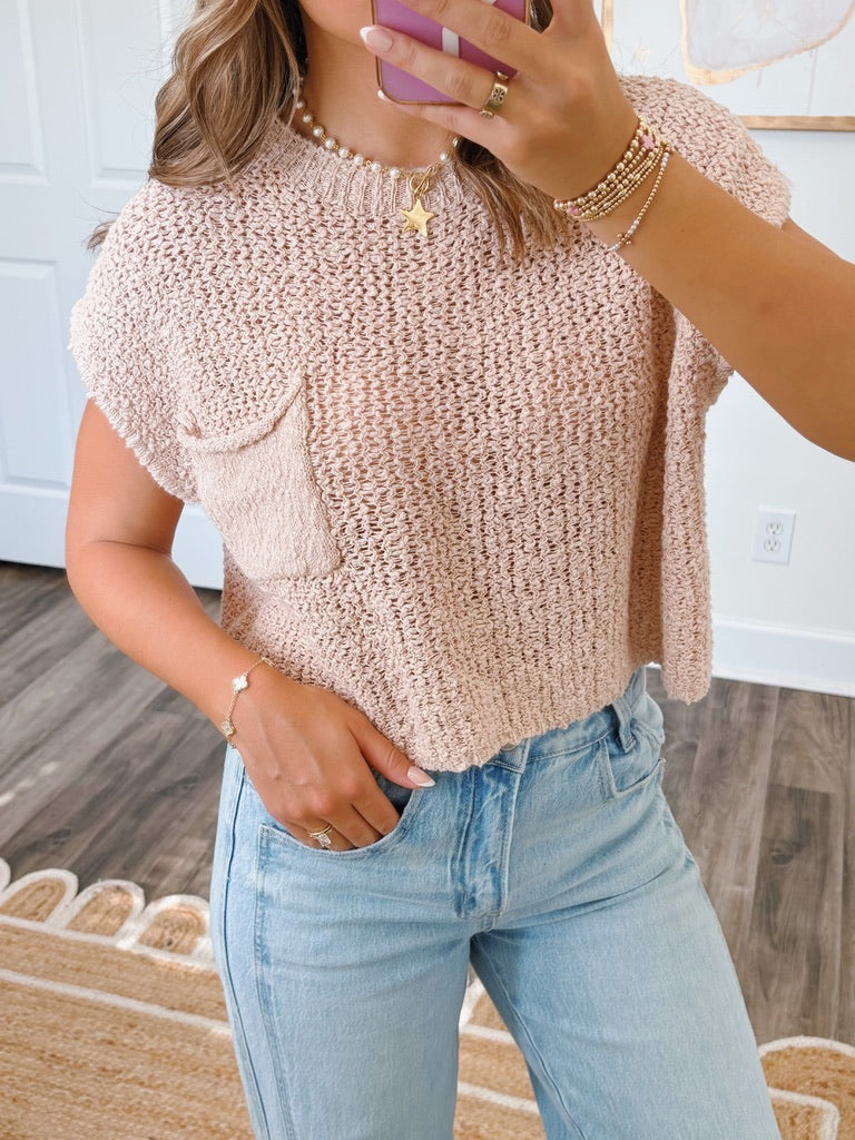 Henley Sweater Vest in Beige