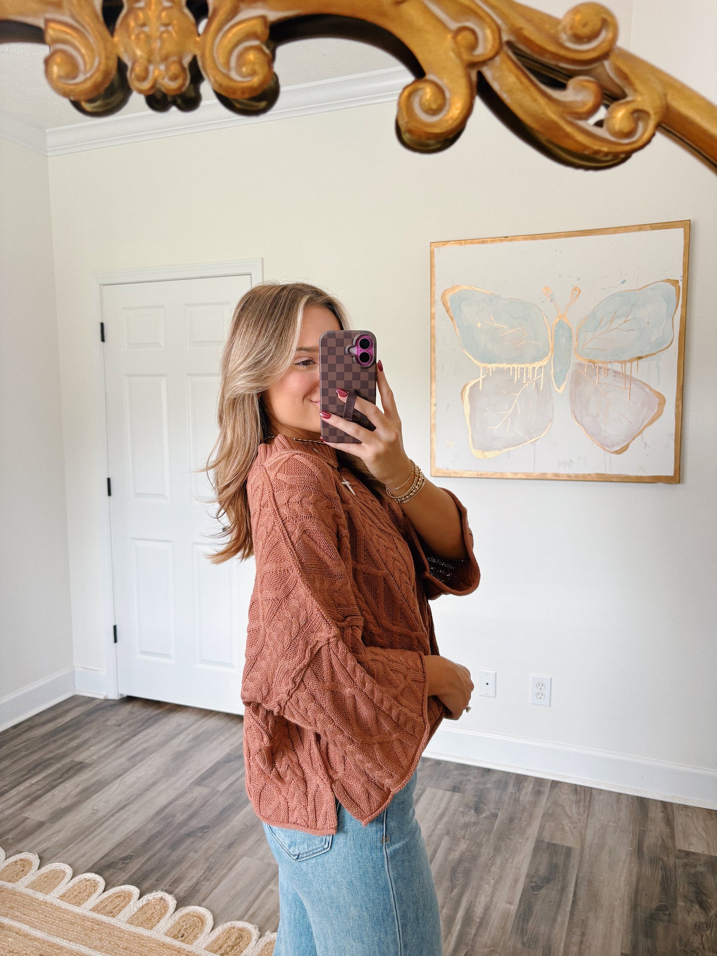 Ava Cable Knit Top in Rust