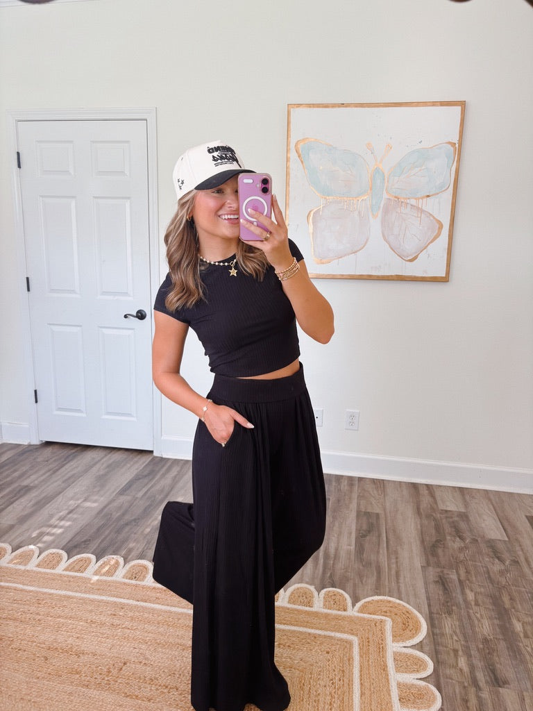 Running Errands Black Ribbed Set