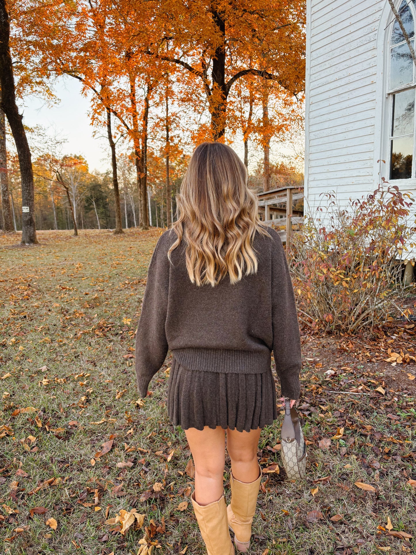 Pleated Skirt Set in Brown