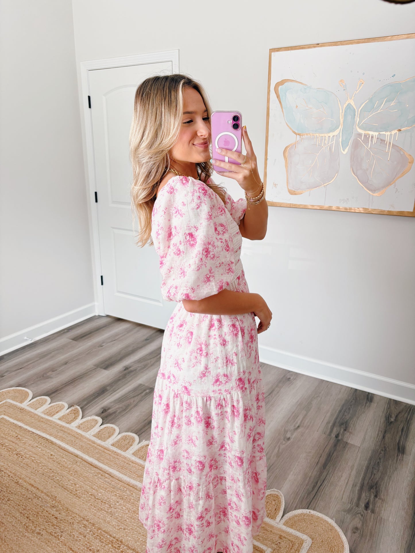 Smocked Lace Maxi Dress Pink