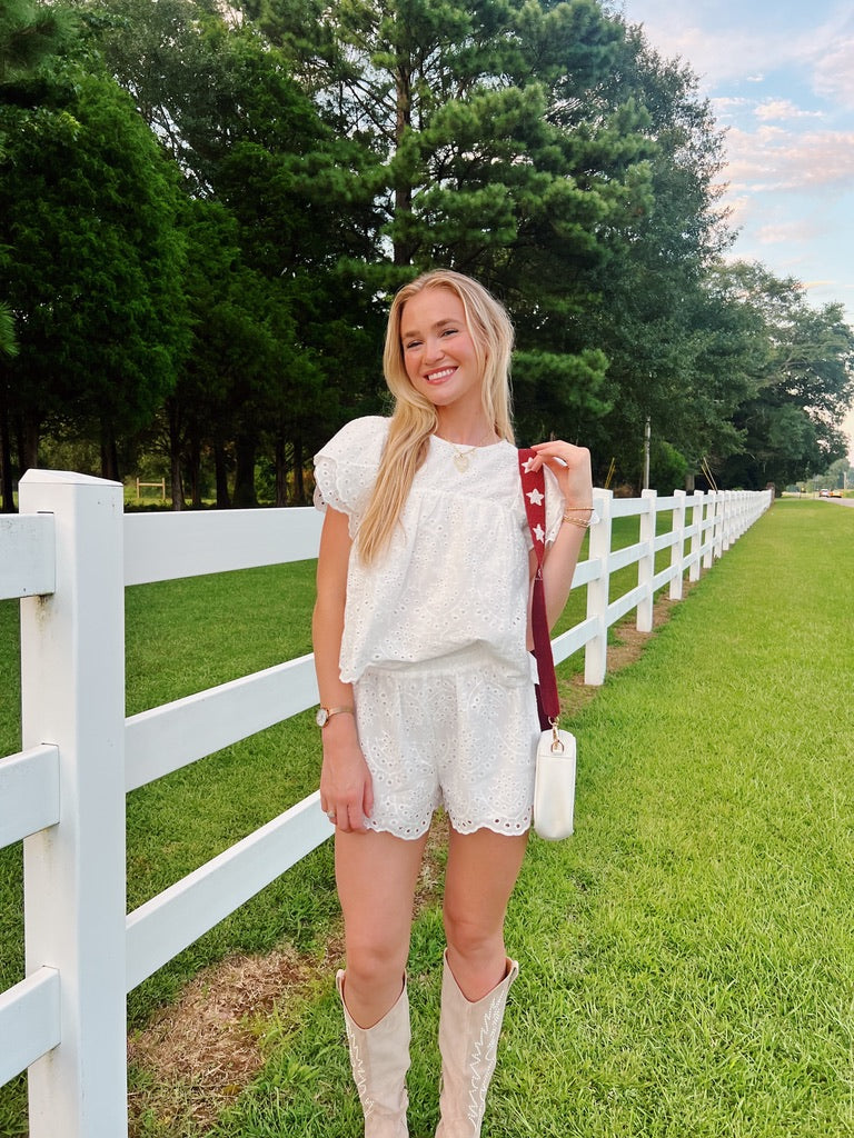 White Eyelet Short Set