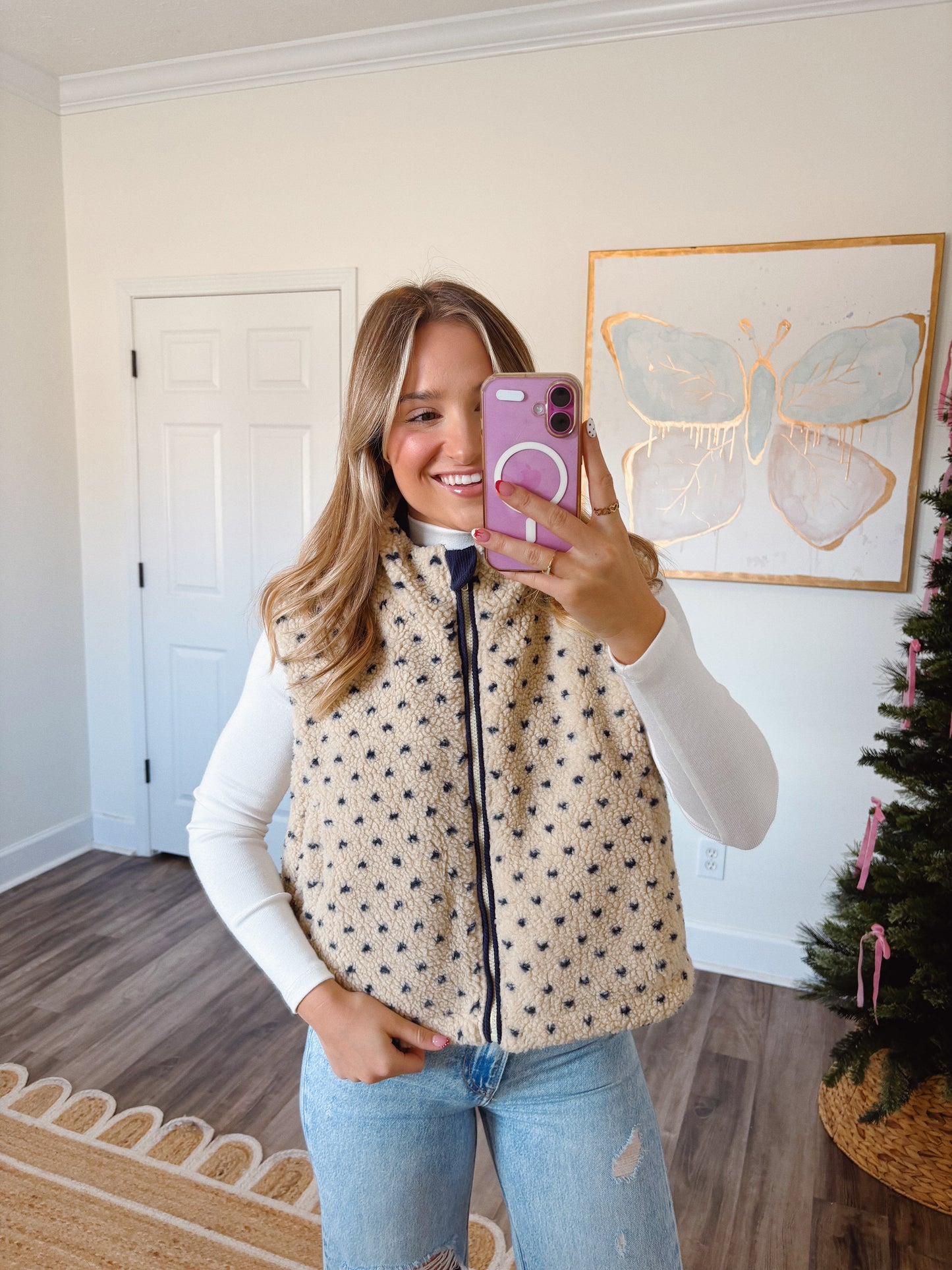 Navy Dot Sherpa Vest