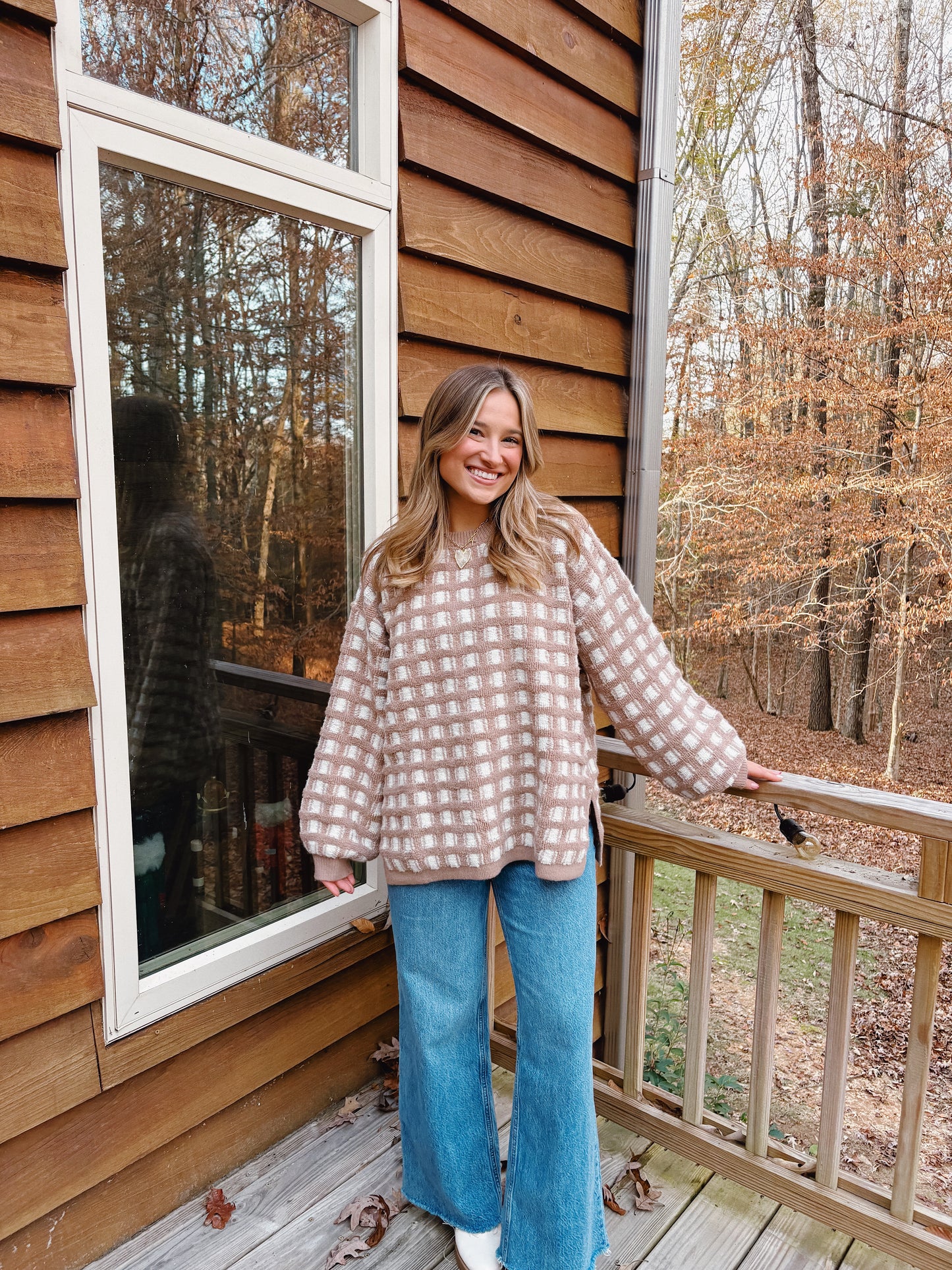 Taupe Checkered Oversized Sweater