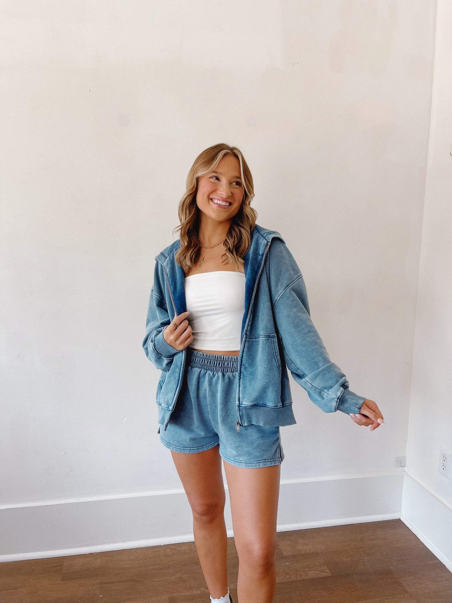 Denim Wash Zip-Up Set