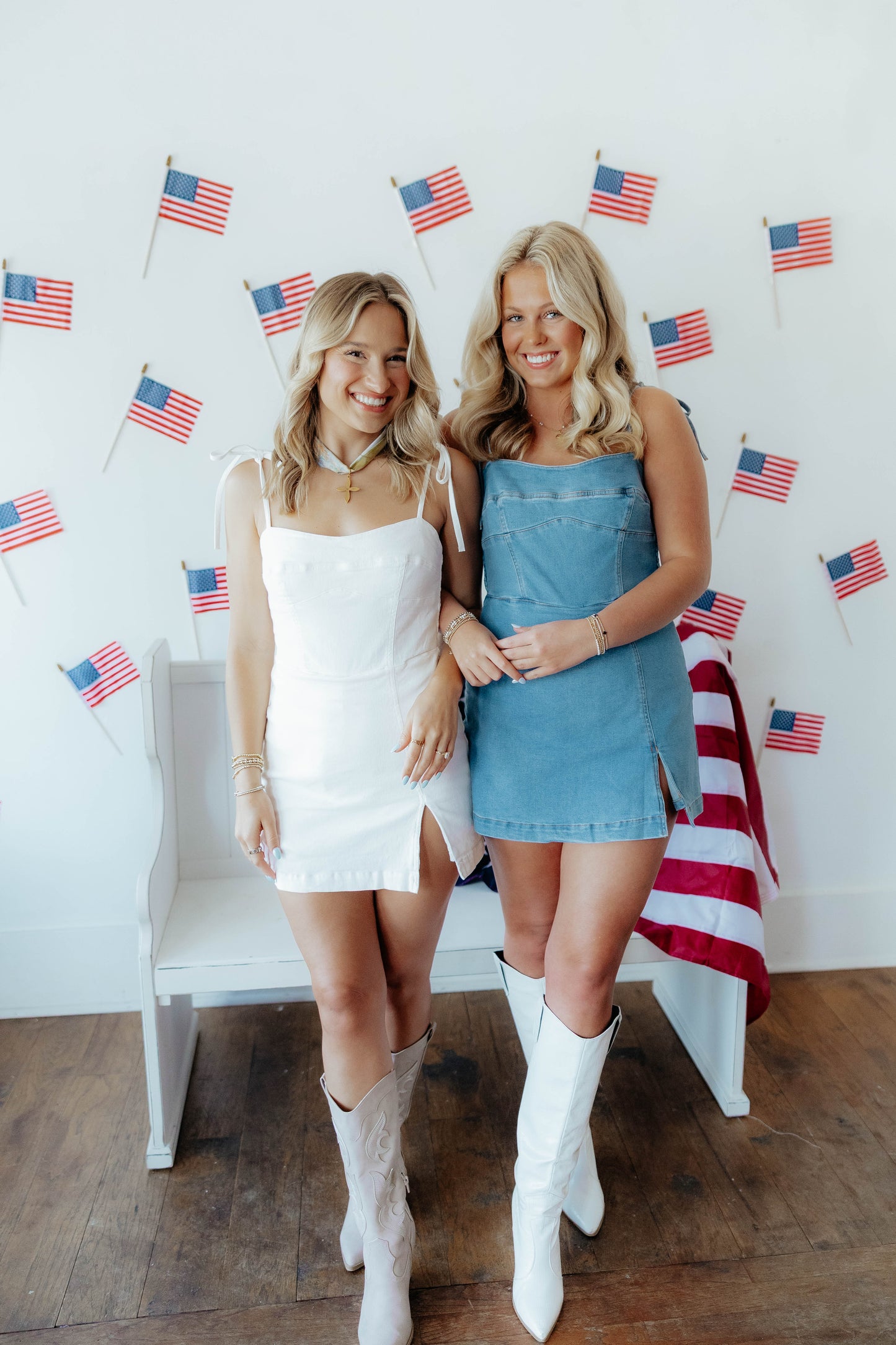 Backroads Denim Romper Dress in White