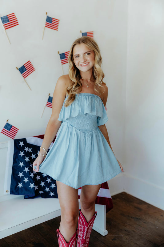 Dolly Denim Romper Dress