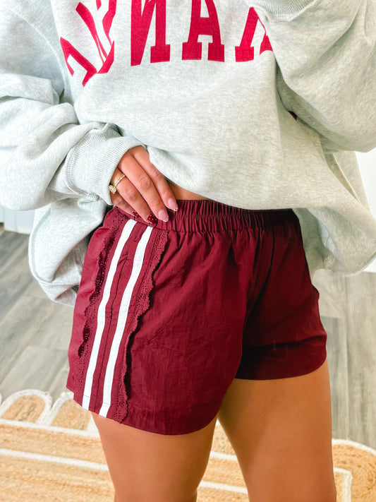 Crimson Lace Trim Shorts