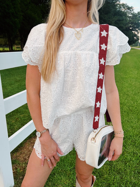 White Eyelet Short Set