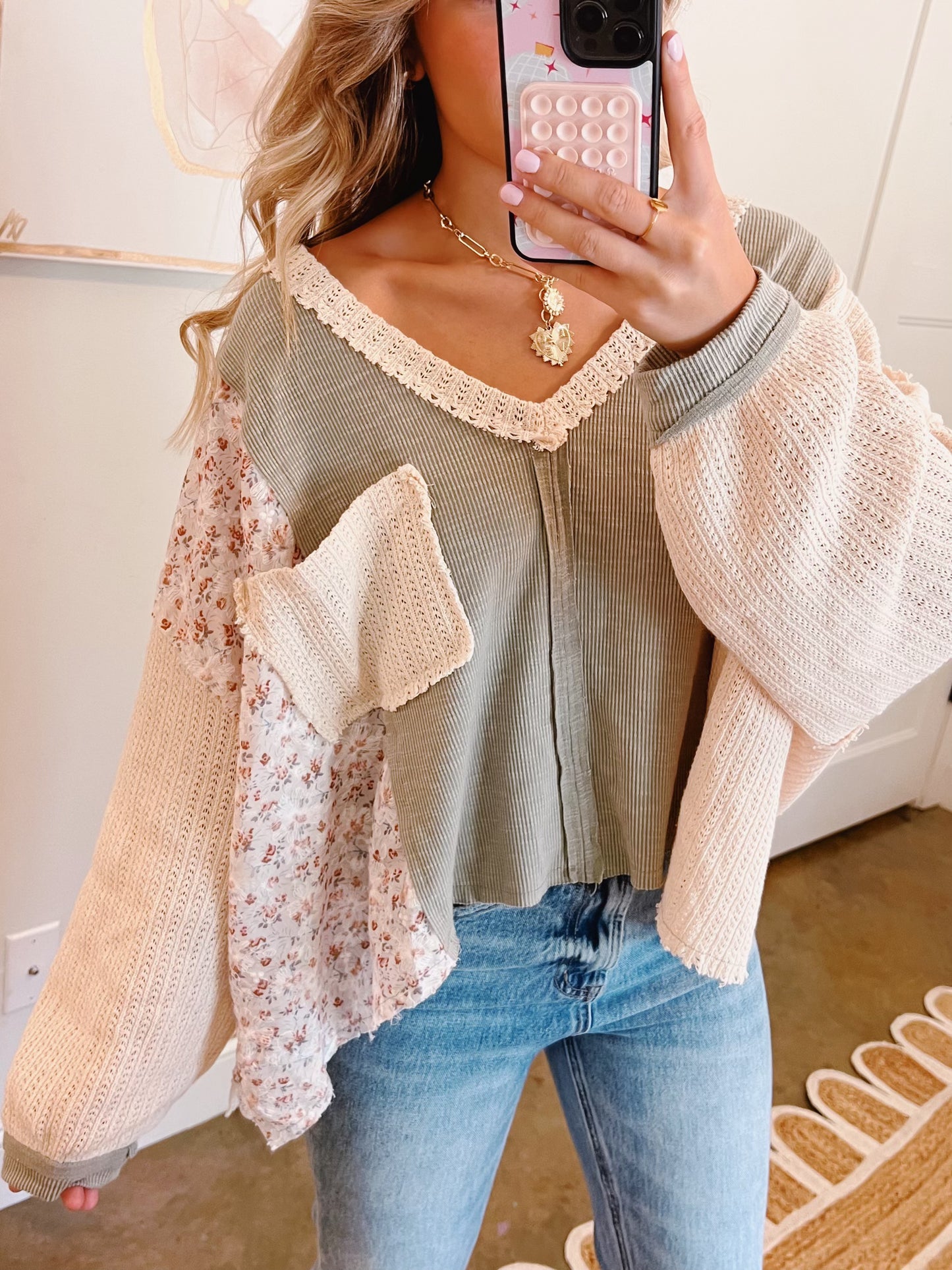 Sage And Floral Boho Top