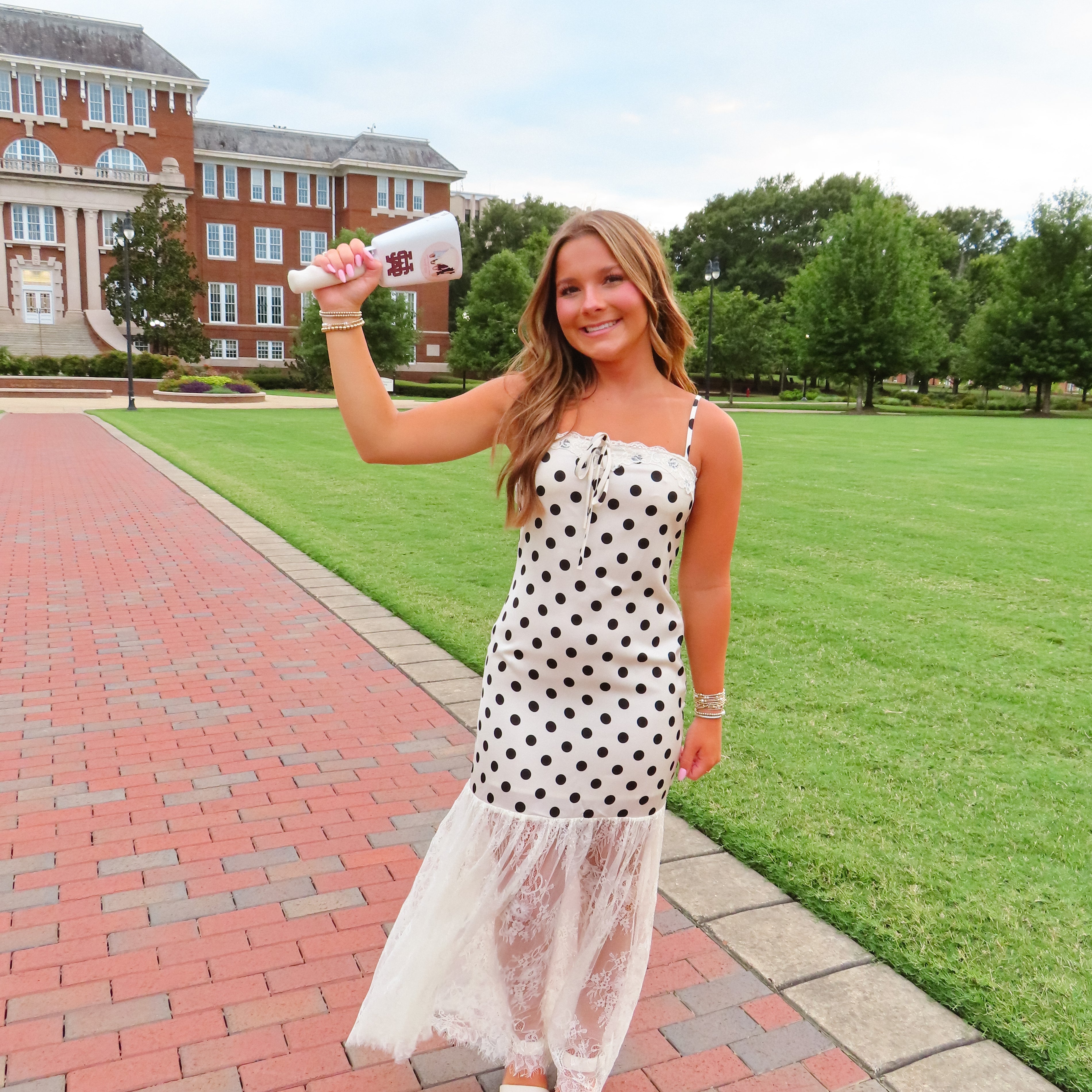 Polka Dot Lace Dress in White