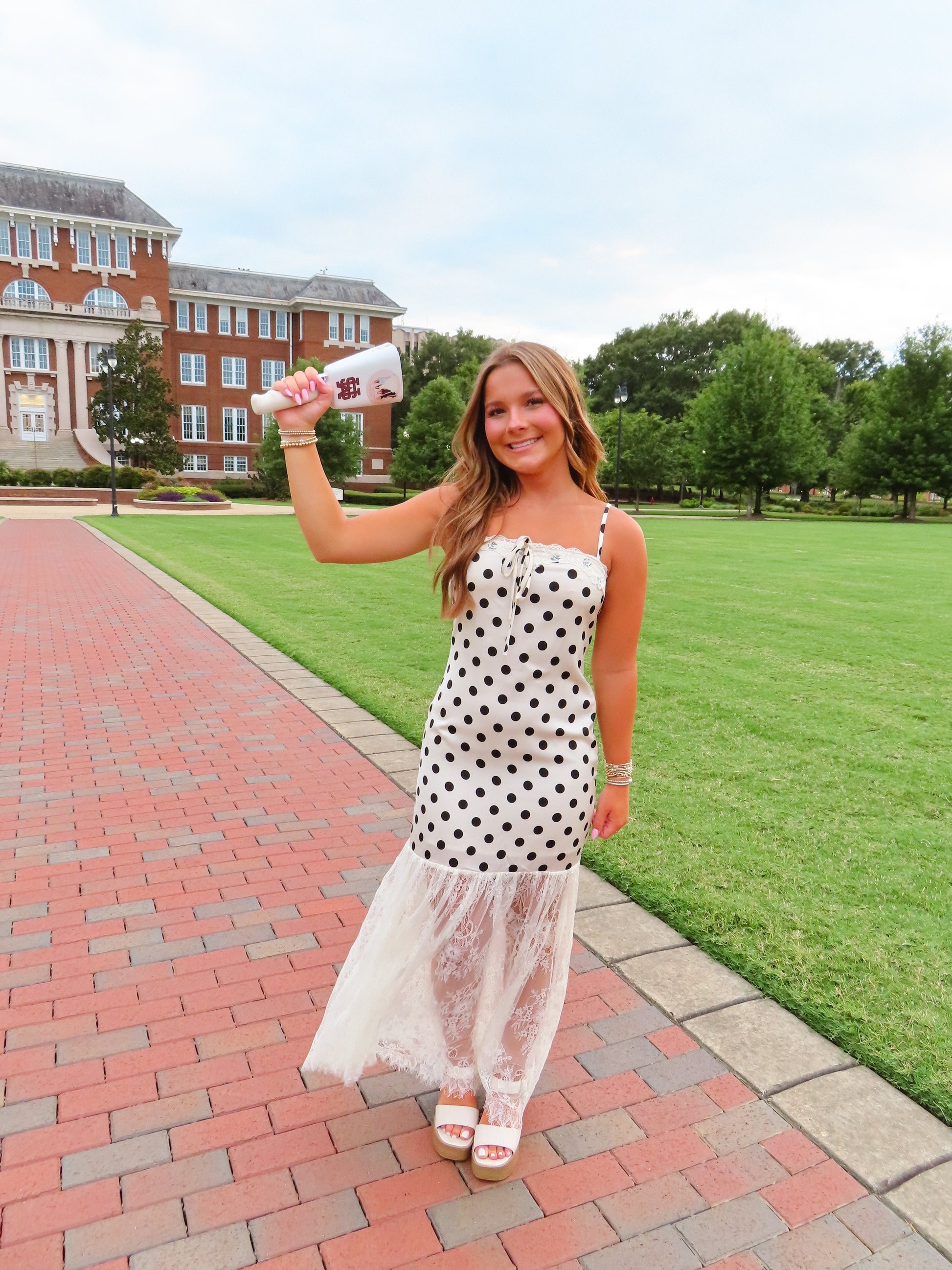 Polka Dot Lace Dress in White