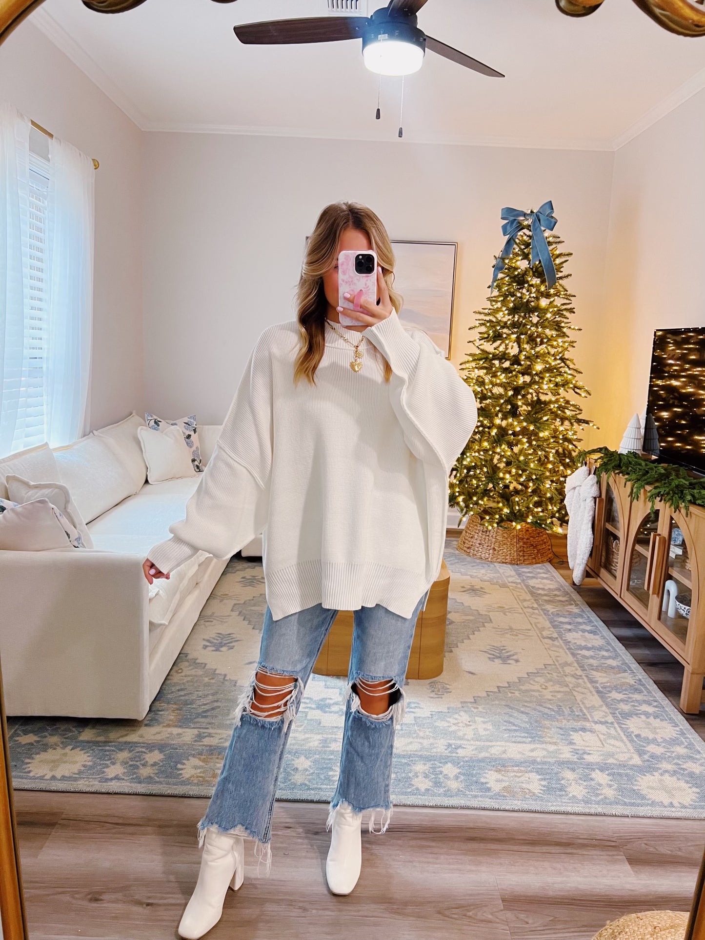 Side Slit Oversized Sweater in White