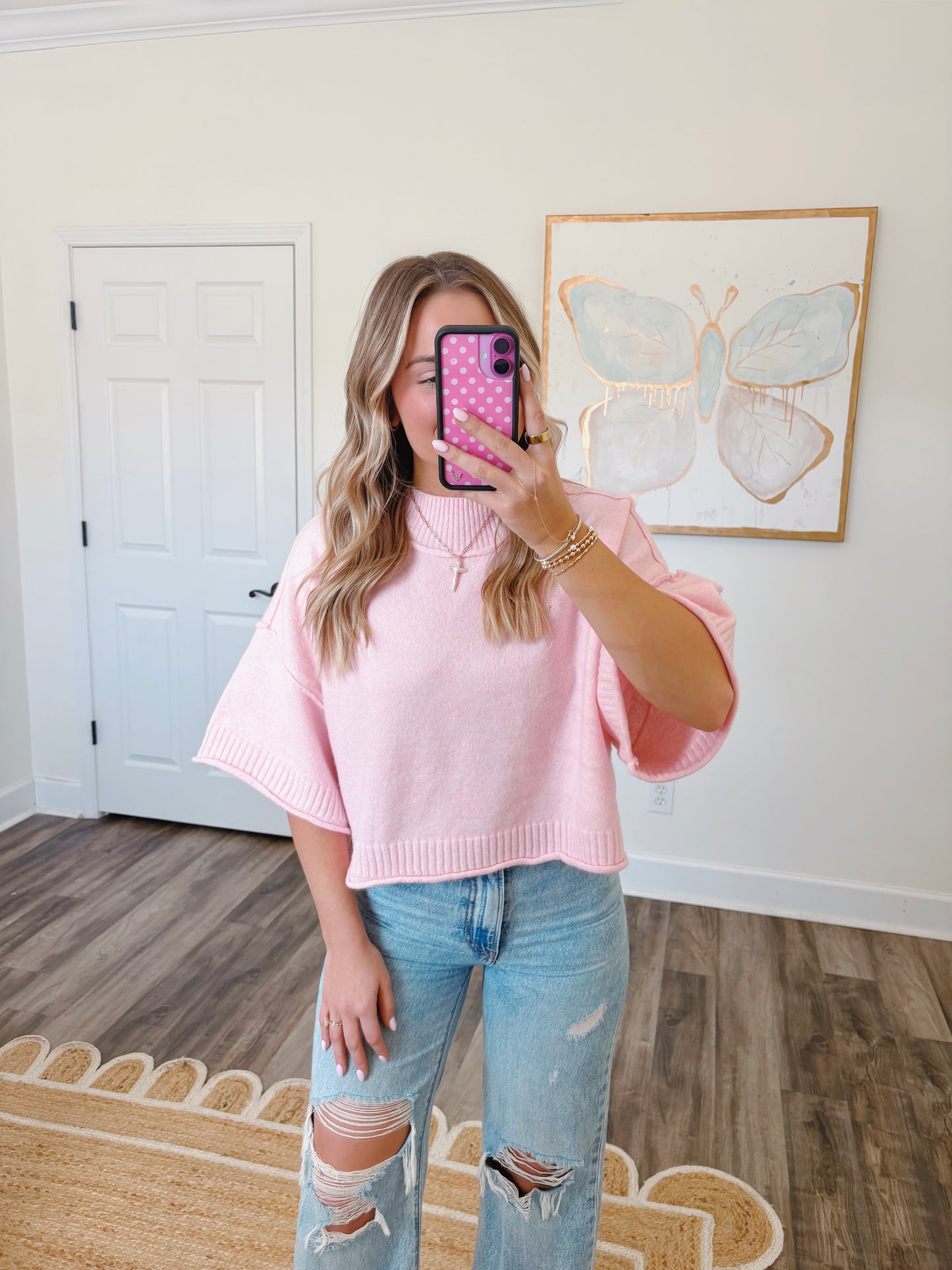 Pink Mock Neck Sweater Top