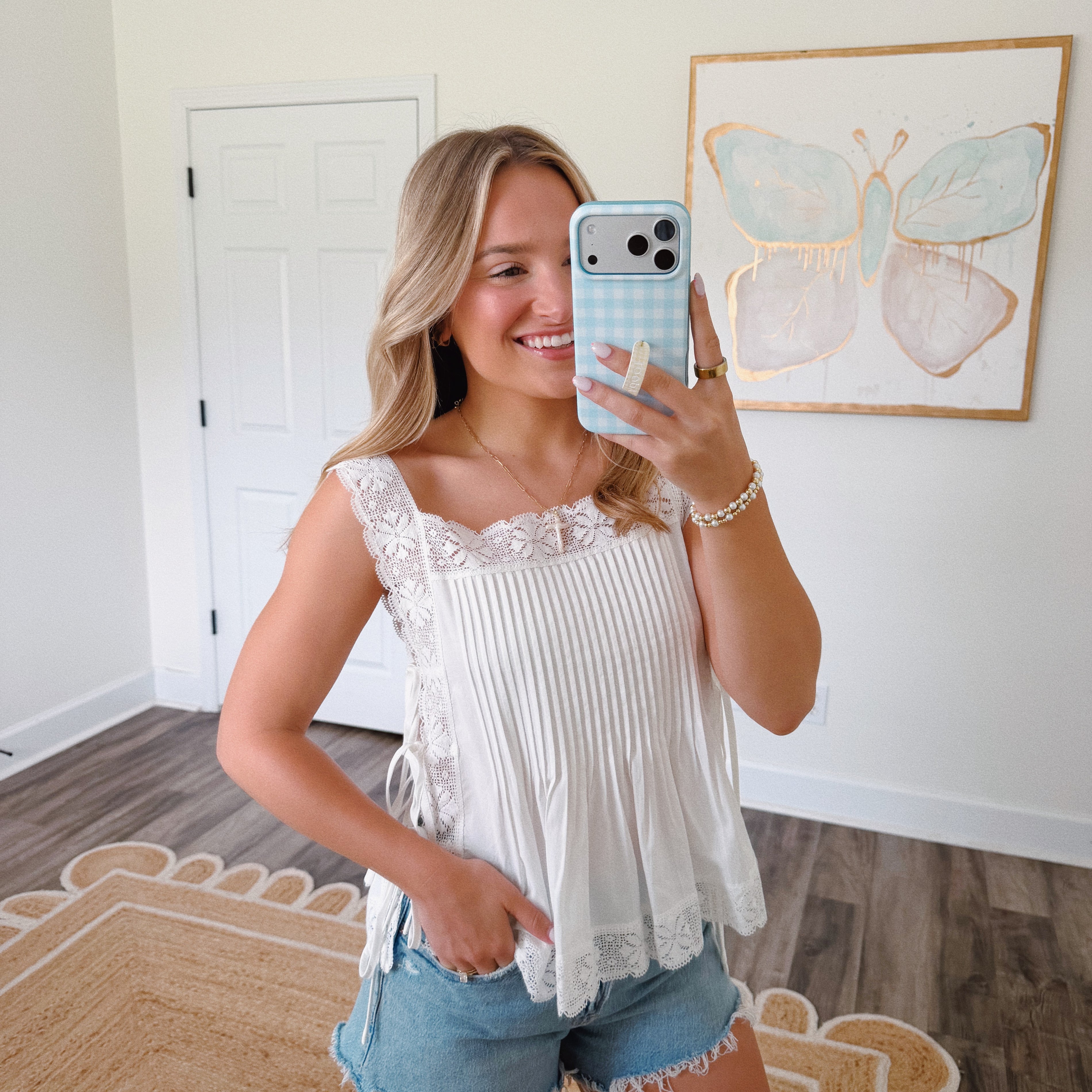 Lace Trim Side Tie Top
