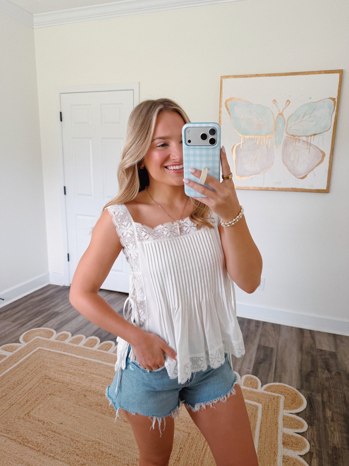 Lace Trim Side Tie Top