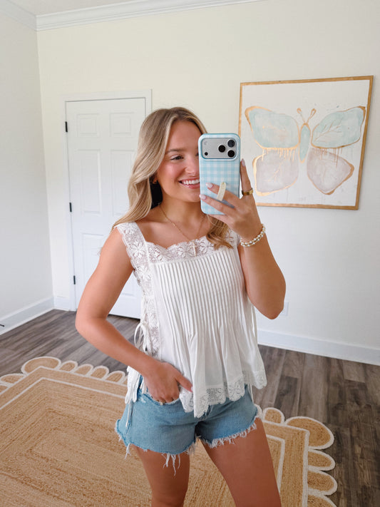 Lace Trim Side Tie Top