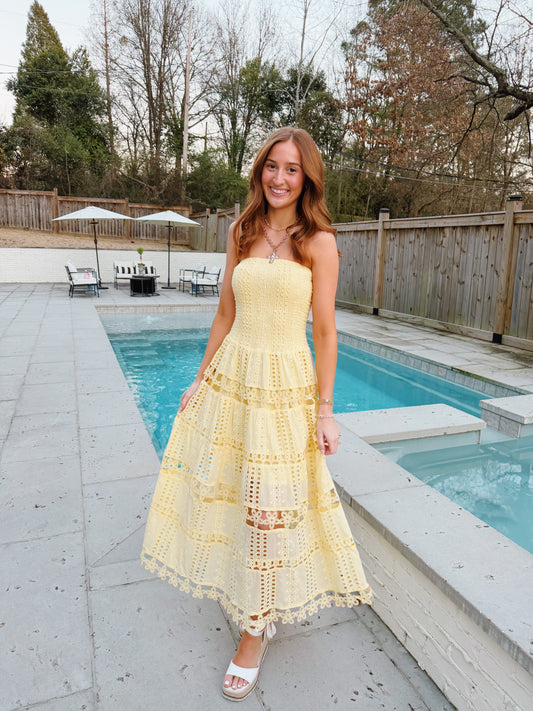 Sophie Eyelet Dress in Yellow