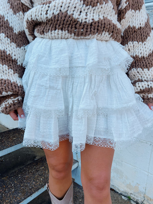 White Ruffled Skort