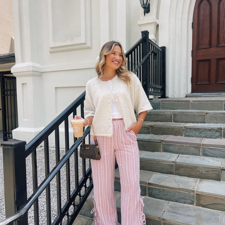 Gingham Ruffle Hem Pants