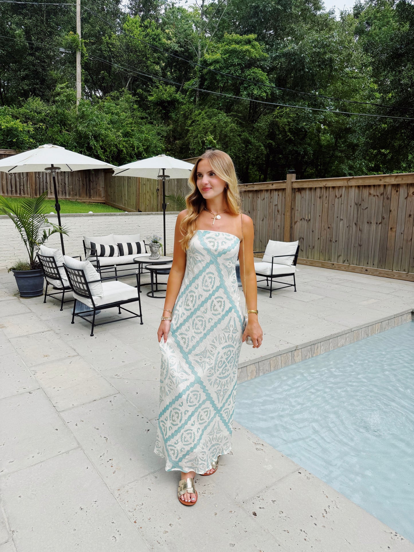 Aqua Abstract Maxi Dress