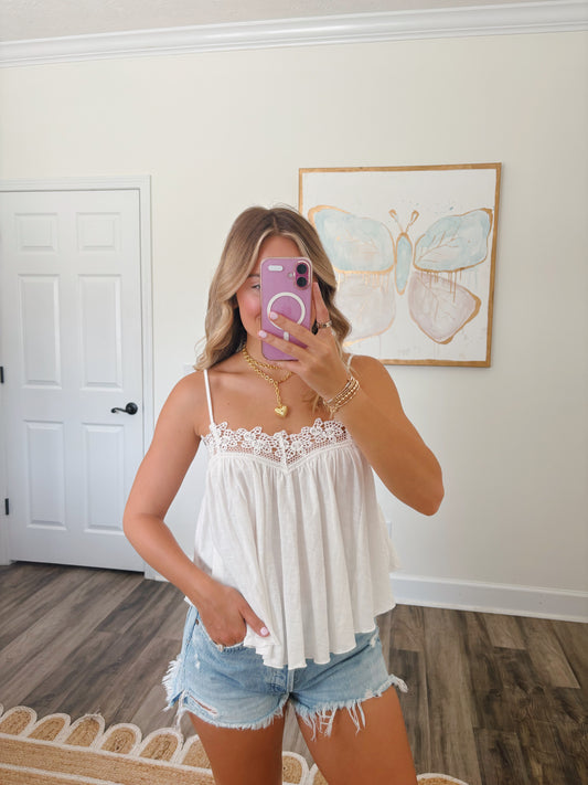 White Lace Trim Tank